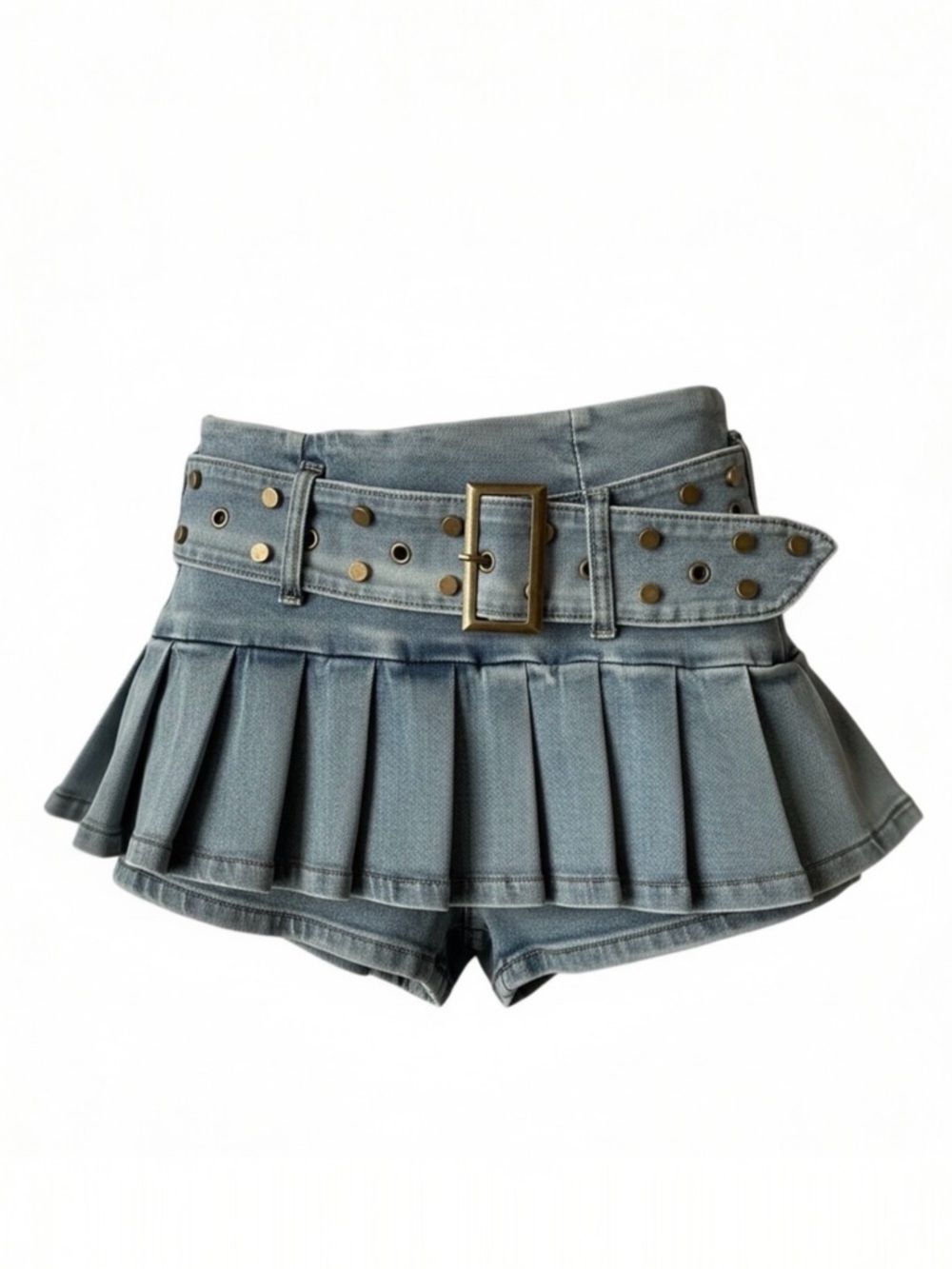 Skort Y2K Denim Mini Belted‎ Festival Mini Skirt